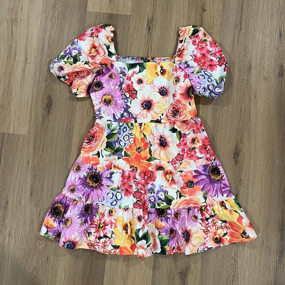 NWT Express Spring Meadow Poplin Floral Sundress Puff Sleeve Size Large - Picture 3 of 6